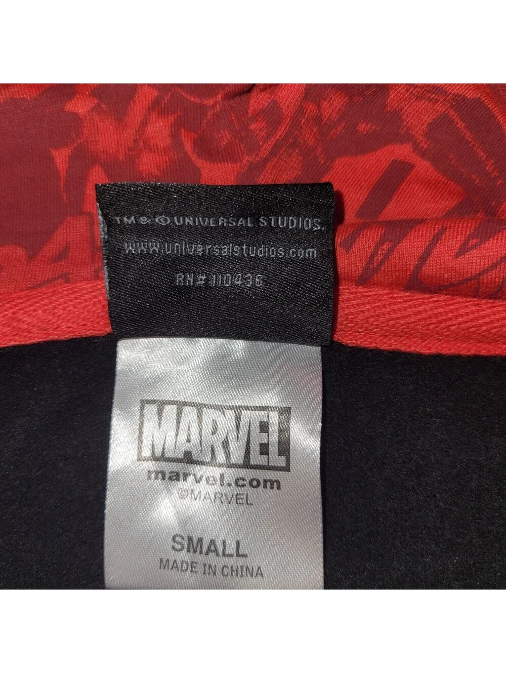 Marvel Deadpool Men's Full Zip Hoodie Black Red Graphic Sweatshirt Small